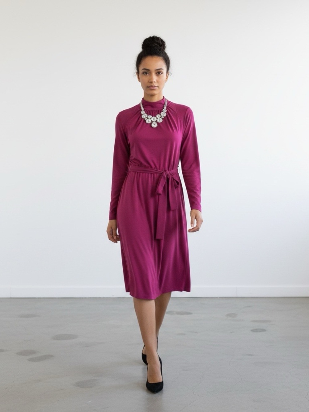 Linea by Dell' Olio Pink Mock Neck Long Sleeves Dress S